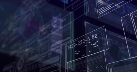 Floating rectangular UI panels drifting in virtual dashboard, showing numeric Stock Illustration