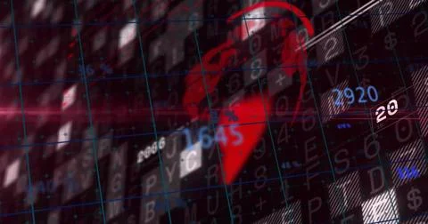 Floating red 3D globe hovering over digital interface with translucent grid Stock Photos