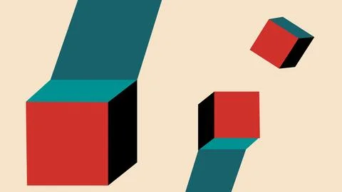 Floating Red and Teal Cubes with Diagonal Stripes Stock Illustration