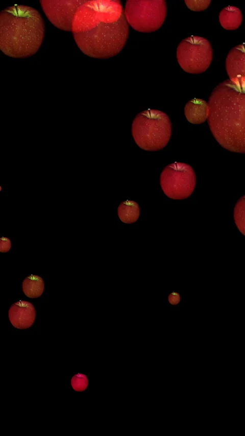 Floating Red Apples On Black Background  Surreal Falling Fruit Pattern And .. Stock Footage 337738516