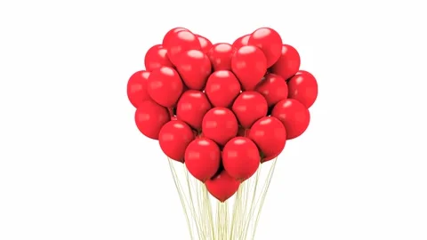 Floating red balloons, heart shape, gift for love, 3D rendering Stock Footage 107354774