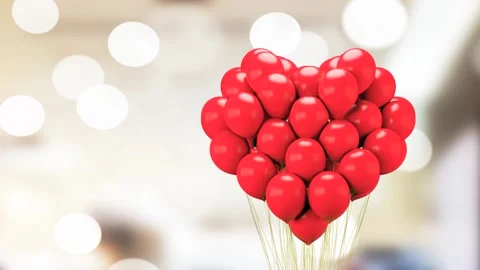 Floating red balloons, heart shape, gift for love, 3D rendering Stock Footage 107354970