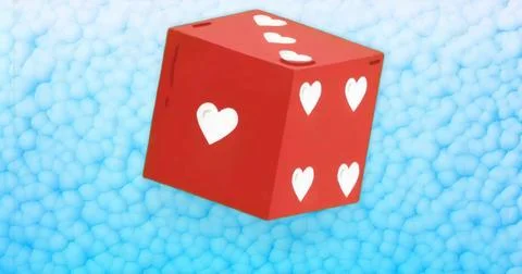 Floating red cube showing white heart symbols above light blue pebble surface Stock Illustration