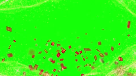 Floating red envelopes amidst golden shimmering particles against a bright Stockbeeldmateriaal 345101972