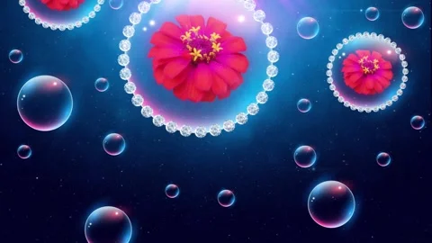 Floating Red Flower in Diamond Bubble Background Stock Footage 310743176