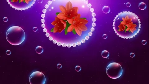 Floating Red Flowers in Diamond Bubble Background Stock Footage 310743666