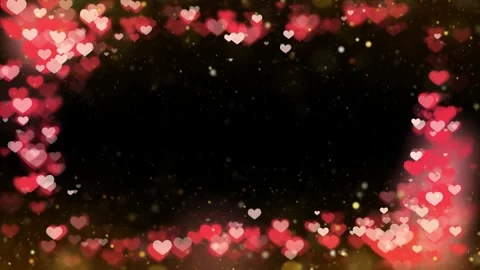 Floating red heart bokeh particles frame against dark background for romantic Vídeo Stock 345102349