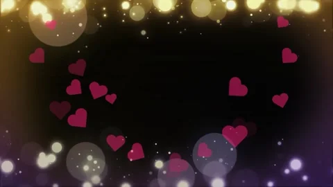 Floating red hearts amidst shimmering golden bokeh particles against dark 스톡 동영상 345103281