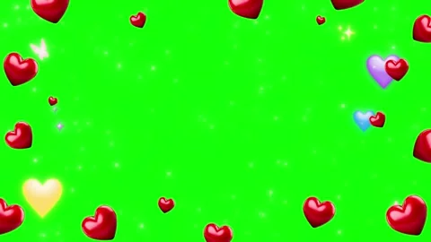 Floating red hearts and sparkling stars motion overlay against vibrant green Vídeo Stock 345102581