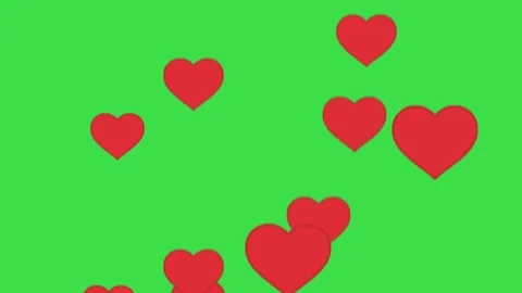 Floating red hearts animation on green screen background for romantic video Stock Footage 329964778