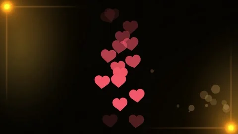 Floating Red Hearts on a Dark Background with Golden Light Flares Video stock 341728058