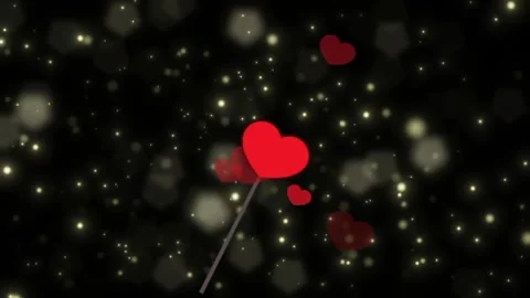 Floating red hearts on glittering black background with background filled Stock Footage 342119551