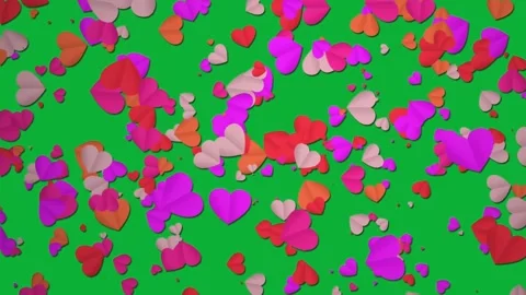 Floating red hearts seamless loop animation on green screen background Stock Footage 313602398