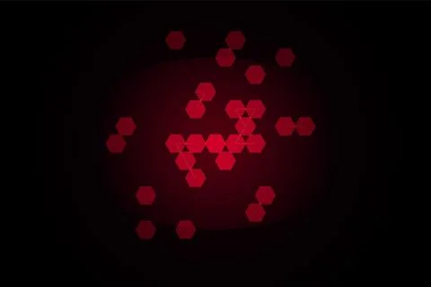 Floating red hexagonal shapes in dark space for digital connectivity system.. Ilustração Stock