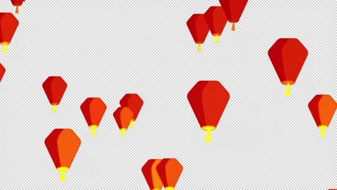Floating Red Sky Lanterns Animation with Alpha Channel - Transparent Background Stock Footage 320767054