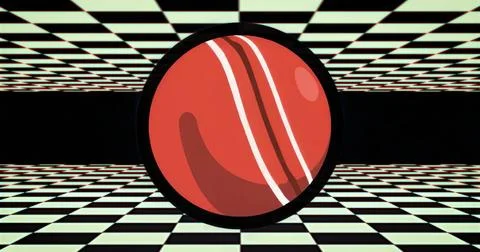 Floating red sphere spinning inside green checkerboard tunnel, showing black  Stock Illustration