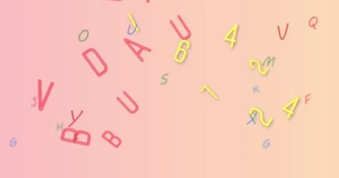 Floating red uppercase and yellow digits green and blue lowercase letters on 스톡 일러스트