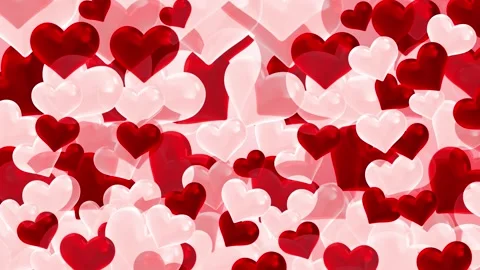 Floating red white heart glossy romantic shapes, soft pink layers, and bright Va Stock Footage 340476932