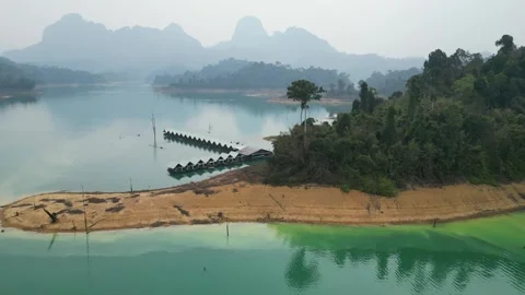 Floating Resort Bungalows on Cheow Lan Lake in Khao Sok, Thailand Stock Footage 335579428