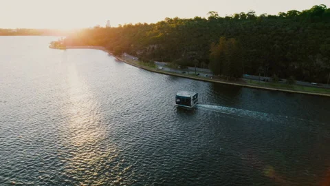Floating restaurant on the river Stock Footage 258046093