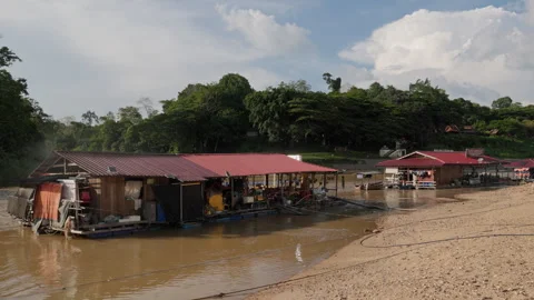 Floating Restaurants on Tembeling River, Malaysia Stock Footage 333822256