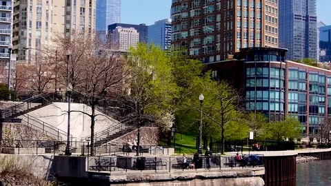 Floating on the river of metropolitan city Stock Footage 83247842