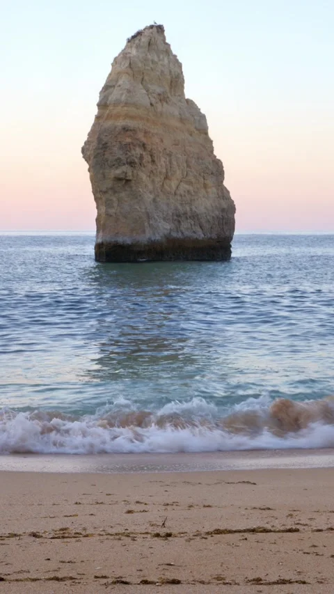 Floating Rock, Praia Do Carvalho, Algarve, Portugal. Vertical video with audio. Stock Footage 267425395