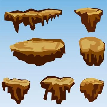 Floating rocks game assets vector Stock Illustration