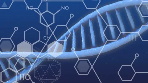 Floating rods clustering, forming into rotating double helix, showing molecular Stock Footage 334744080