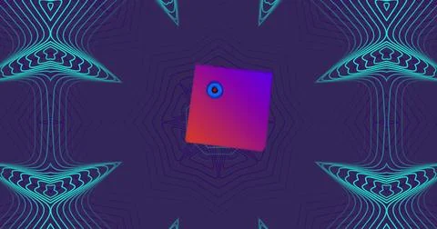 Floating rotated gradient square in digital artwork, showing target, radial Stock Photos