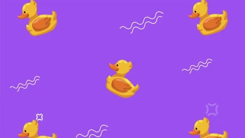 Floating rubber duck pattern on purple background with wavy lines and spark.. Stock Footage 333428227