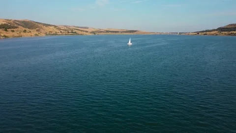 Floating sailing boat in the lake Stock Footage 168570977