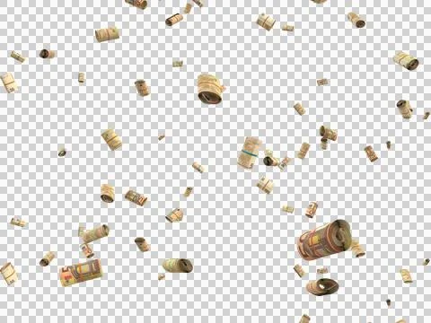 Floating Scattered Rolled Up Money Banknotes Transparent Overlay 50 Euro Stock Illustration