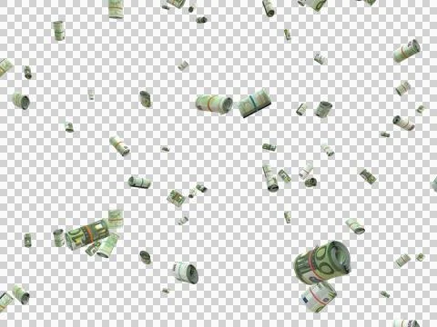 Floating Scattered Rolled Up Money Banknotes Transparent Overlay 100 Euro Stock Illustration