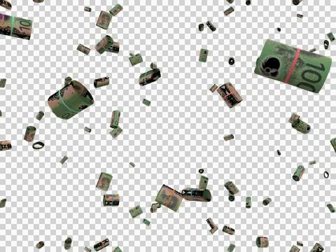 Floating Scattered Rolled Up Money Banknotes Transparent Overlay Australian Stock Illustration