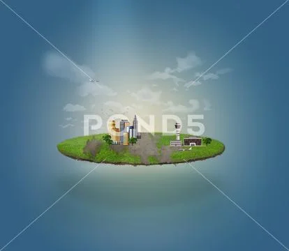 FLOATING SCIFI ISLAND PSD Template