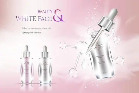 Floating serum in shiny on pink background and water drop serum. Stock Illustration