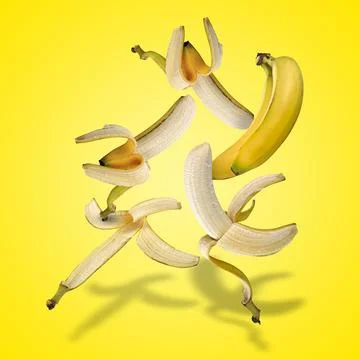 Floating set of bananas with shadows Stock Photos