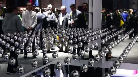 Floating Silver Balls at 2017 Consumer Electronics Show Stock Footage 82102337