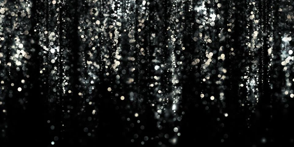 Floating silver bokeh black background silver stardust 3D illustration Stock Illustration