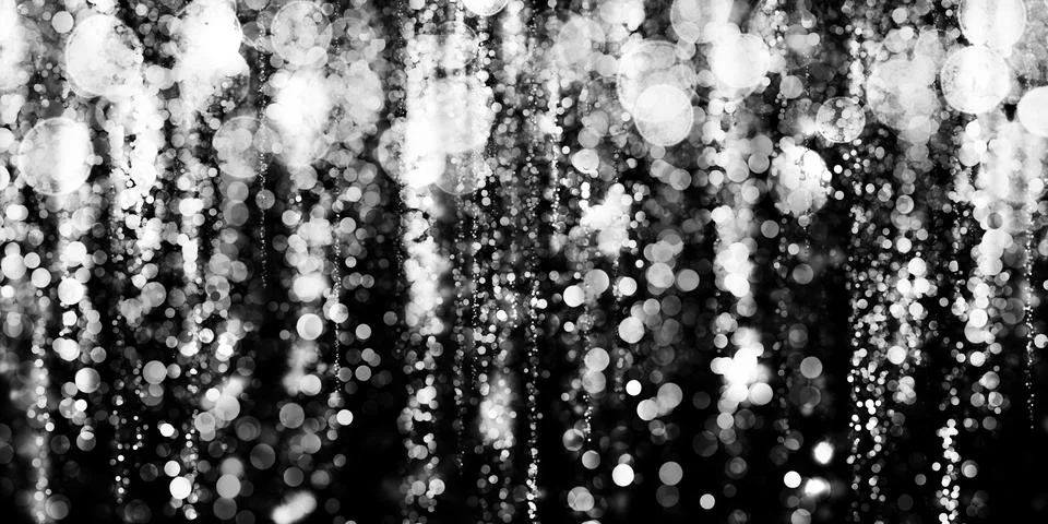 Floating silver bokeh black background silver stardust 3D illustration Stock Illustration