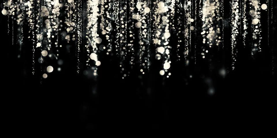 Floating silver bokeh black background silver stardust 3D illustration Stock Illustration