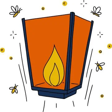 Floating Sky Lantern with Fireflies Illustration. Stock Illustration