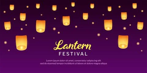 Floating sky lanterns at night Stock Illustration