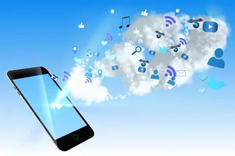 Floating smartphone application icons Stockillustratie
