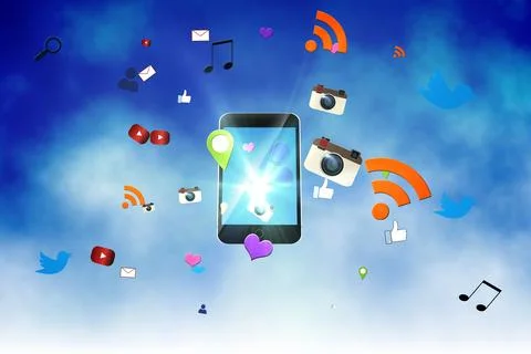 Floating smartphone application icons Illustrazione stock