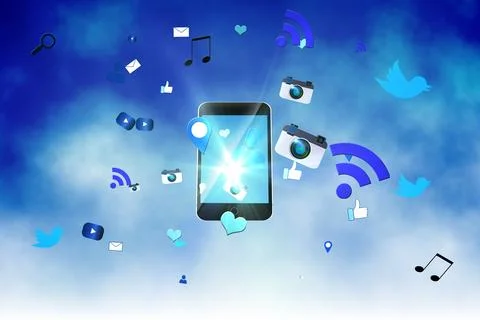 Floating smartphone application icons 스톡 사진