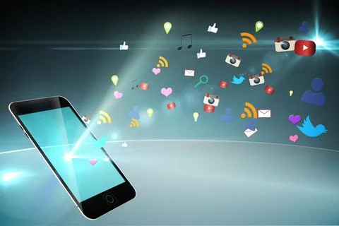 Floating smartphone application icons Stock Photos