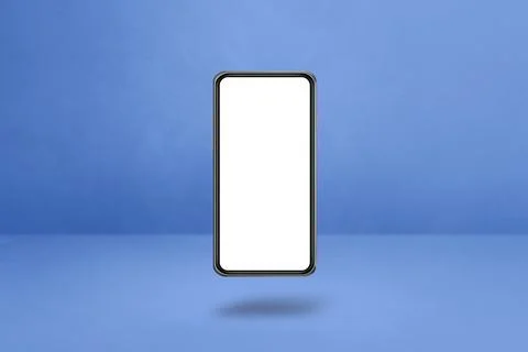 Floating smartphone isolated on blue. Horizontal background Stock Illustration