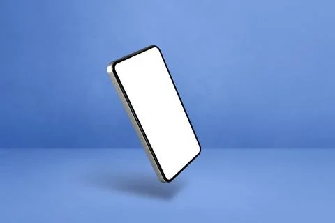 Floating smartphone isolated on blue. Horizontal background Stock Illustration